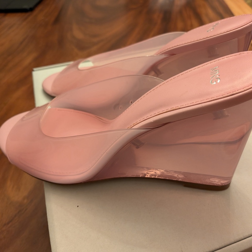 MANGO Pink Clear Wedge Slide Sandals Size 39 (US 8) - Picture 3 of 6